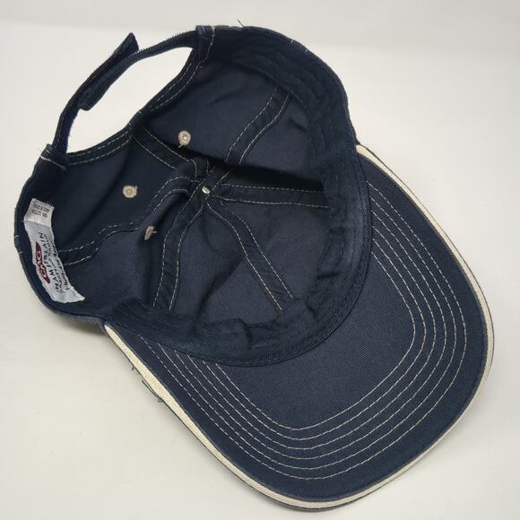 FOX Strapback Hat Blue One Size Adjustable Spell Out Solid Vent Holes - Picture 8 of 10